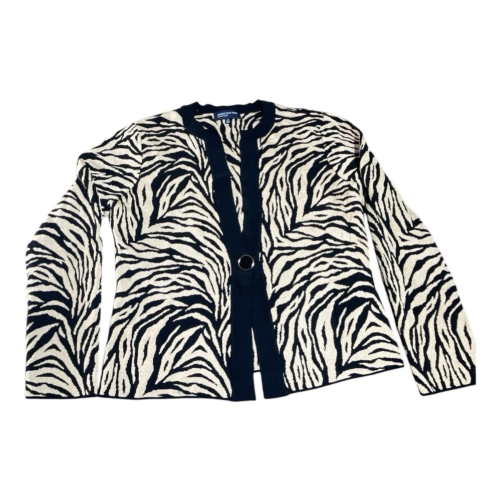 Jones New York Sig.XL Zebra Black Gold One Button Stretchy Wild Sophisticated